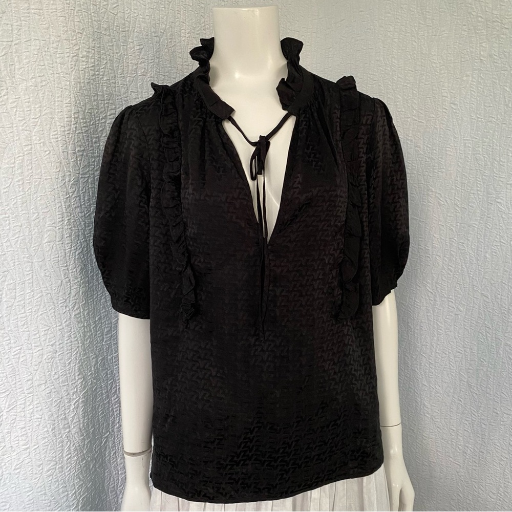 Zadig & Voltaire Black Ruffle Tie-Neck Blouse